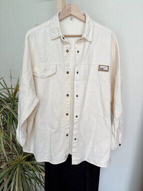 Casual Cream Denim Button-Up Jacket Shirt
